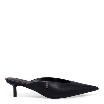 Mule Couro Bico Fino Recorte Preto