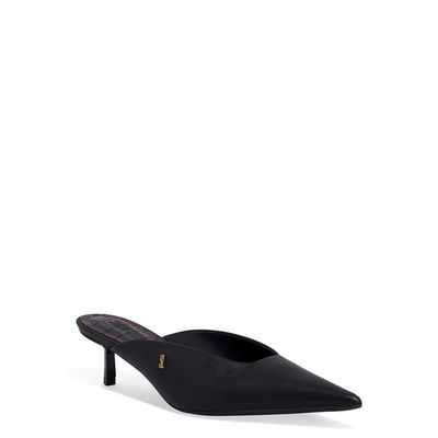 Mule Couro Bico Fino Recorte Preto