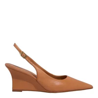 Scarpin Slingback Couro Anabela Caramelo