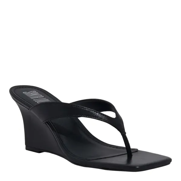 Mule Thong Couro Pelica Anabela Preto