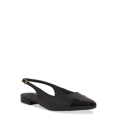 Sapatilha Slingback Couro Preto Bico Fino