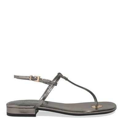 Rasteira Salomé Couro Metalizado Prata