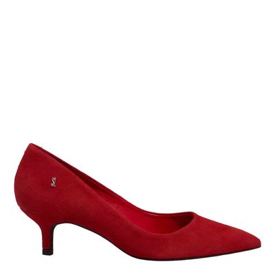 Scarpin Couro Nobuck Vermelho Salto Baixo