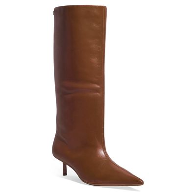 Bota Couro Cano Alto Marrom Salto Fino