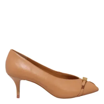 Peep Toe Couro Marrom Salto Baixo Fivela