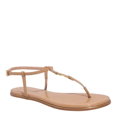 Rasteira Salomé Verniz Bege Bico Redondo