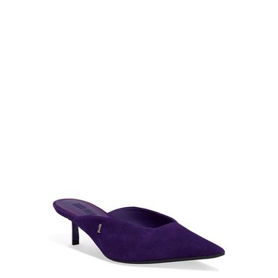 Mule Couro Camurça Bico Fino Recorte Roxo