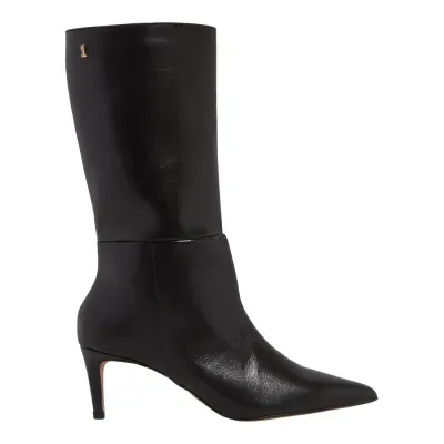 Bota Couro Cano Médio Preto Bico Fino
