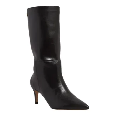 Bota Couro Cano Médio Preto Bico Fino