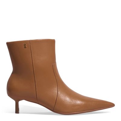 Bota Couro Cano Baixo Caramelo Bico Fino