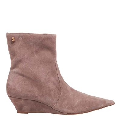 Bota Couro Camurça Cinza Salto Anabela