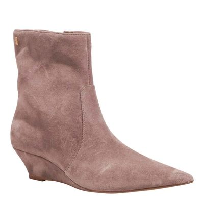 Bota Couro Camurça Cinza Salto Anabela