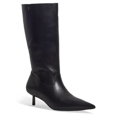 Bota Couro Cano Alto Preta Salto Baixo