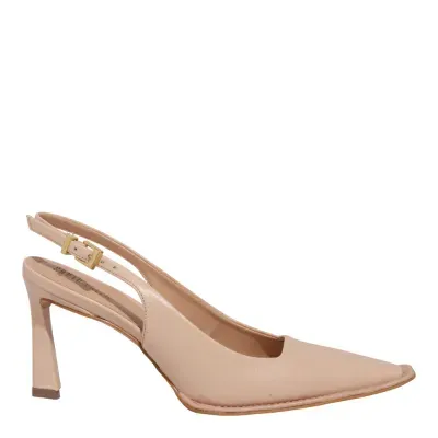 Scarpin Slingback Couro Bege Bico Fino