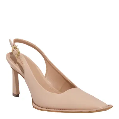 Scarpin Slingback Couro Bege Bico Fino