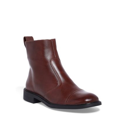 Bota Couro Cano Curto Marrom Salto Baixo