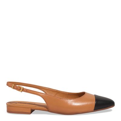 Sapatilha Slingback Couro Marrom Bico Fino