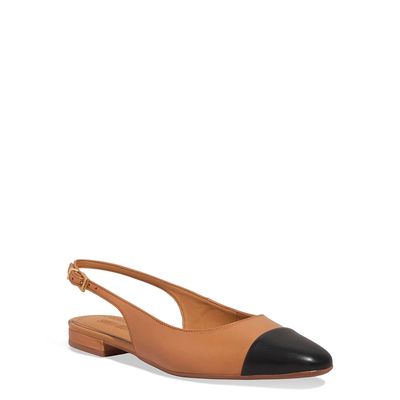 Sapatilha Slingback Couro Marrom Bico Fino