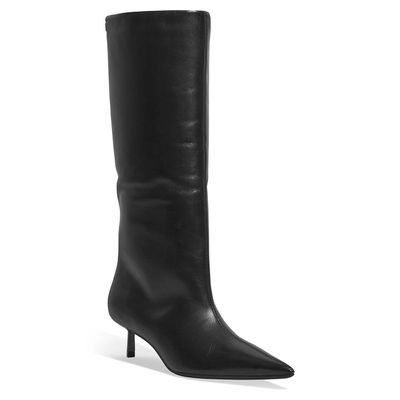 Bota Couro Cano Alto Preta Salto Fino