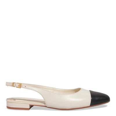 Sapatilha Slingback Couro Marfim Bico Fino