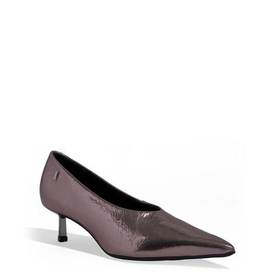 Scarpin Couro Metalizado Salto Baixo Prata