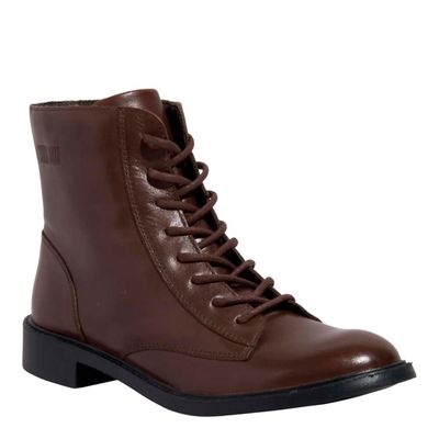 Bota Coturno Cadarço Couro Pelica Premium Marrom