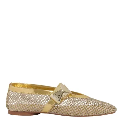 Sapatilha Boneca Tela Dourada Metal