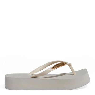 Chinelo Flatform Borracha Bico Quadrado Off White