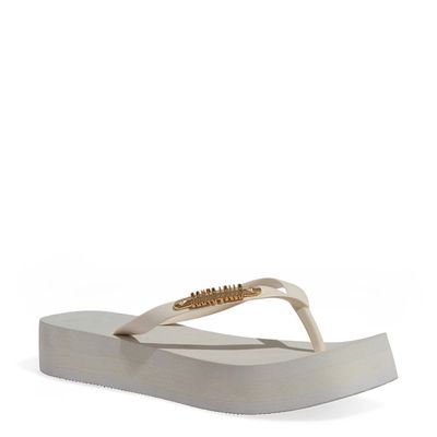 Chinelo Flatform Borracha Bico Quadrado Off White