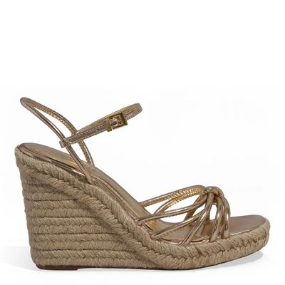 Sandália Espadrille Anabela Metalizada Dourada