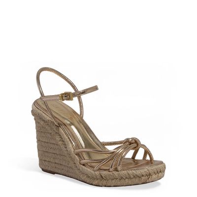 Sandália Espadrille Anabela Metalizada Dourada