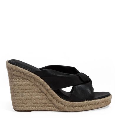 Mule Espadrille Anabela Napa Soft Preto