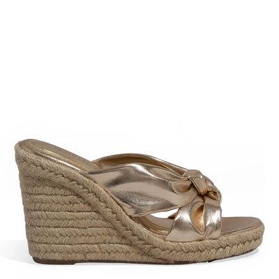 Mule Espadrille Anabela Dourada Metalizada