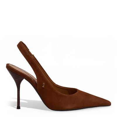 Scarpin Nobuck Marrom Safari Bico Fino Salto Agulha