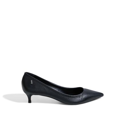 Scarpin Couro Salto Baixo Preto