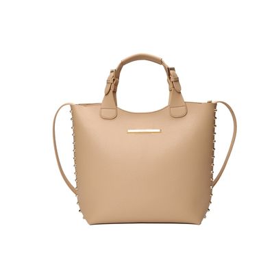 Bolsa Shopper Fivela Tachas Bege
