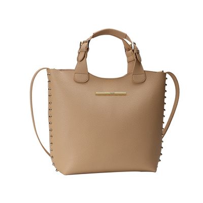 Bolsa Shopper Fivela Tachas Bege