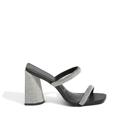 Sapato Mule Preto Strass Salto Bloco