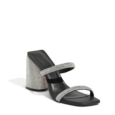 Sapato Mule Preto Strass Salto Bloco