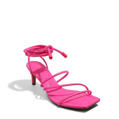 Sandália Tira Amarração Rosa Neon