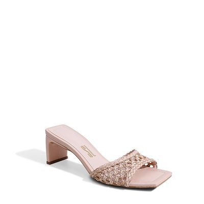 Mule Tresse Bico Quadrado Rosa