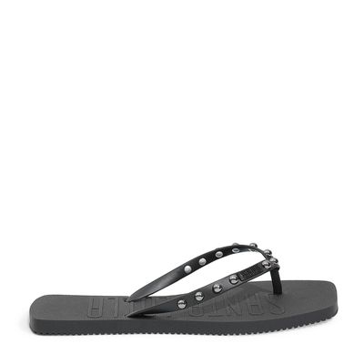 Flip Flop Emborrachada Studs Bico Quadrado Preta