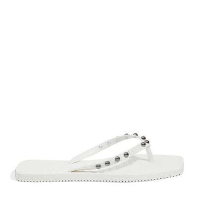 Flip Flop Emborrachada Studs Bico Quadrado Branca