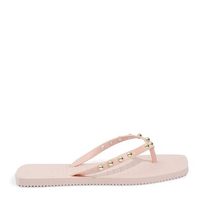 Flip Flop Emborrachada Studs Bico Quadrado Nude Rosado