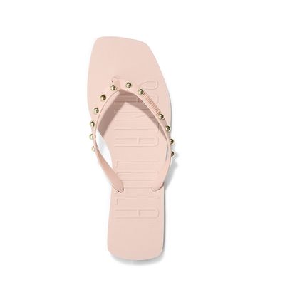 Flip Flop Emborrachada Studs Bico Quadrado Nude Rosado