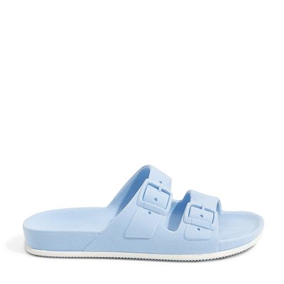 Sandália Slide Infantil Azul Claro Borracha Com Fivela