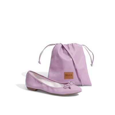 Sapatilha Infantil Lilás Envernizada Com Bolsa