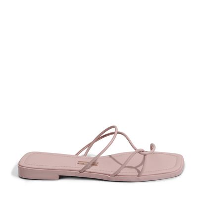Rasteira Tiras Finas Bico Quadrado Nude Rosado