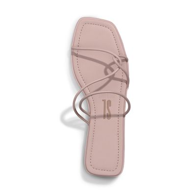 Rasteira Tiras Finas Bico Quadrado Nude Rosado