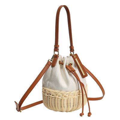 Bolsa Bucket Linho Off White e Caramelo